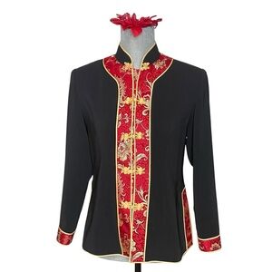 TAILOR MADE CHINESE BLACK JACKET WITH RED AND GOLD BROCADE